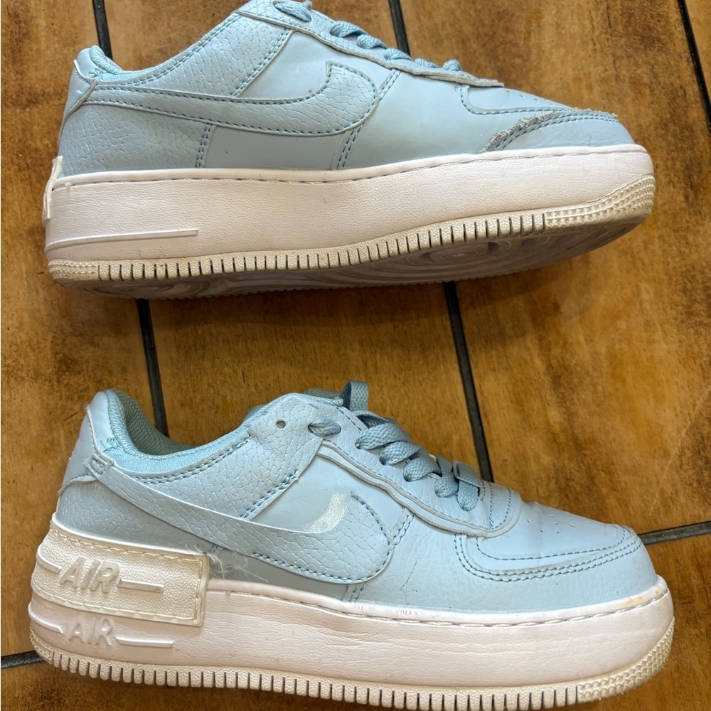 Nike Blue Leather Air Force 1 Shadow Baby Blue Ghost Sneakers